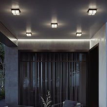 Load image into Gallery viewer, August Outdoor LED Flush Mount Ceiling Light in Outside Area.