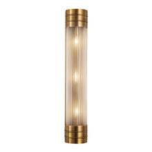 Load image into Gallery viewer, Willard Vanity Wall Light in Vintage Brass/Clear Prismatic Glass (3-Light).