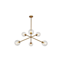 Load image into Gallery viewer, Cassia Chandelier in Aged Gold/Clear Glass.