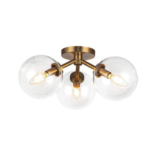 Load image into Gallery viewer, Cassia Semi Flush Mount Ceiling Light in Aged Gold/Clear Glass.