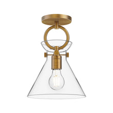 Load image into Gallery viewer, Emerson Semi Flush Mount Ceiling Light in Aged Gold/Clear Glass.