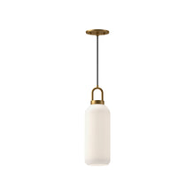 Load image into Gallery viewer, Soji Pendant Light in Aged Gold/Opal Matte Glass (Small).