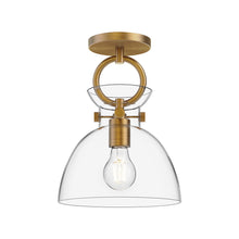 Load image into Gallery viewer, Waldo Semi Flush Mount Ceiling Light in Aged Gold/Clear Glass.