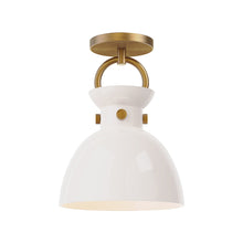 Load image into Gallery viewer, Waldo Semi Flush Mount Ceiling Light in Aged Gold/Glossy Opal Glass.