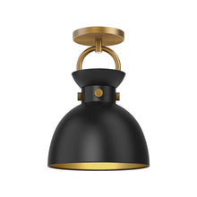 Load image into Gallery viewer, Waldo Semi Flush Mount Ceiling Light in Aged Gold/Matte Black.