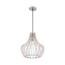 Load image into Gallery viewer, Wood Pendant Light with Tapered Round Shade in Detail.