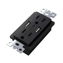 Load image into Gallery viewer, Combination Duplex Outlet Module with 2 USB Ports in Black.