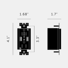 Load image into Gallery viewer, Combination Duplex Outlet Module with 2 USB Ports - line drawing.