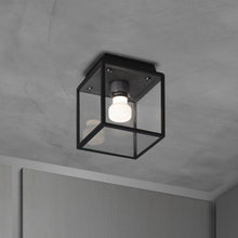 Load image into Gallery viewer, Caged Outdoor Flush Mount Ceiling Light in Black/Gun Metal.