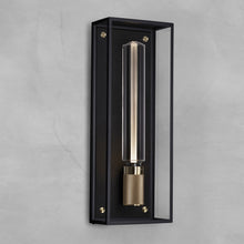 Load image into Gallery viewer, Caged Outdoor Wall Light in Black/Brass.