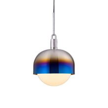 Load image into Gallery viewer, Forked Shade Globe Pendant Light in Burnt Steel/Opal (Large).