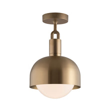 Load image into Gallery viewer, Forked Shade Globe Semi Flush Mount Ceiling Light in Brass/Opal (Medium).