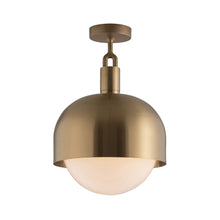 Load image into Gallery viewer, Forked Shade Globe Semi Flush Mount Ceiling Light in Brass/Opal (Large).