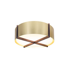 Load image into Gallery viewer, Plura LED Flush Mount Ceiling Light in Walnut/Brushed Brass (18-Inch).