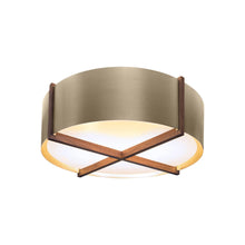 Load image into Gallery viewer, Plura LED Flush Mount Ceiling Light in Walnut/Distressed Brass (30-Inch).