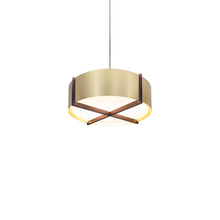 Load image into Gallery viewer, Plura LED Pendant Light in Walnut/Brushed Brass (18-Inch).