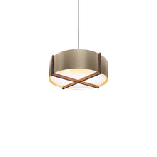 Load image into Gallery viewer, Plura LED Pendant Light in Walnut/Distressed Brass (18-Inch).