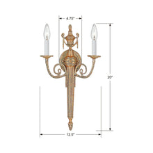 Load image into Gallery viewer, Cast Brass 2-Light Wall Light - line drawing.