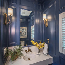 Load image into Gallery viewer, Preston Wall Light in bathroom.