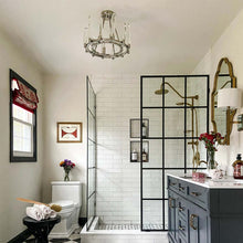 Load image into Gallery viewer, Watson Semi Flush Mount Ceiling Light in bathroom.