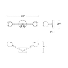 Load image into Gallery viewer, Duplex LED Bed Task Light in Detail - line drawing.