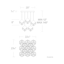 Load image into Gallery viewer, Ice Cube Square LED Multi Pendant Light - line drawing.