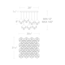 Load image into Gallery viewer, Ice Cube Square LED Multi Pendant Light - line drawing.