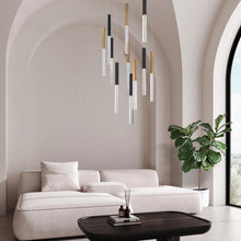 Load image into Gallery viewer, Benicio LED Rectangle Chandelier in living room.
