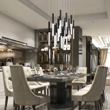 Load image into Gallery viewer, Benicio LED Rectangle Chandelier in dining room.