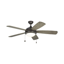 Load image into Gallery viewer, Discus Ornate LED Ceiling Fan in Aged Pewter/Light Grey Weathered Oak.