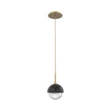 Load image into Gallery viewer, Cabochon LED Pendant Light in Gilded Brass/Black Marble.