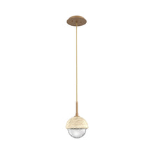 Load image into Gallery viewer, Cabochon LED Pendant Light in Novel Brass/Travertine.