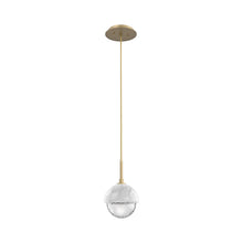 Load image into Gallery viewer, Cabochon LED Pendant Light in Gilded Brass/White Marble.
