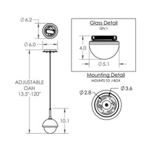 Load image into Gallery viewer, Cabochon LED Pendant Light - line drawing.