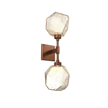 Load image into Gallery viewer, Gem LED Double Wall Light in Burnished Bronze/Amber Blown Glass.