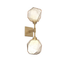 Load image into Gallery viewer, Gem LED Double Wall Light in Gilded Brass/Amber Blown Glass.