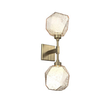 Load image into Gallery viewer, Gem LED Double Wall Light in Heritage Brass/Translucent/Amber Blown Glass.