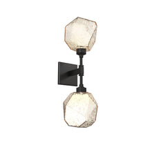 Load image into Gallery viewer, Gem LED Double Wall Light in Matte Black/Amber Blown Glass.