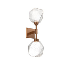 Load image into Gallery viewer, Gem LED Double Wall Light in Novel Brass/Clear Blown Glass.