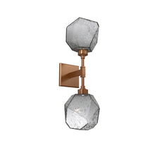 Load image into Gallery viewer, Gem LED Double Wall Light in Novel Brass/Smoke Blown Glass.