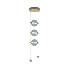 Load image into Gallery viewer, Abacus 3-Light LED Pendant Light in Modern Brass (Cool Grey Glass).