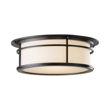 Load image into Gallery viewer, Province Outdoor Flush Mount Ceiling Light in Coastal Dark Smoke.