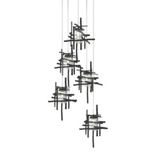 Load image into Gallery viewer, Tura Multi Light Pendant Light in Black/Seeded Clear Glass (Long/5-Light).