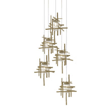 Load image into Gallery viewer, Tura Multi Light Pendant Light in Modern Brass/Seeded Clear Glass (Long/5-Light).