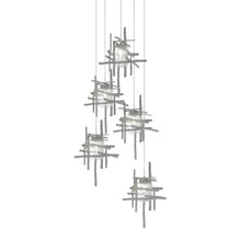 Load image into Gallery viewer, Tura Multi Light Pendant Light in Vintage Platinum/Seeded Clear Glass (Long/5-Light).