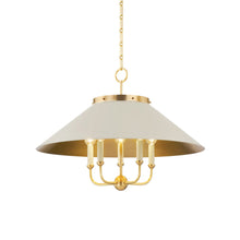 Load image into Gallery viewer, Clivedon Chandelier in Aged Brass/Off-White.