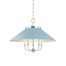 Load image into Gallery viewer, Clivedon Chandelier in Polished Nickel/Bird Blue.