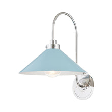 Load image into Gallery viewer, Clivedon Wall Light in Polished Nickel/Bird Blue.