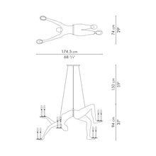 Load image into Gallery viewer, Limbo Acrobat Chandelier - line drawing.