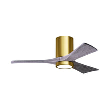 Load image into Gallery viewer, Irene IR3HLK 42-Inch Indoor / Outdoor LED Flush Mount Ceiling Fan in Brushed Brass/Barn Wood.